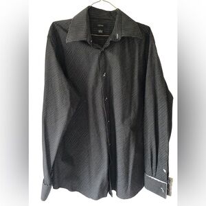 Cezani Mens Long Sleeve Charcoal Grey And White Contrast Cuff Dress Shirt MINT